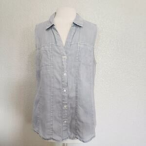 Tommy Bahama Light Chambray 100% Linen Sleeveless Button Down w/Collar Size XL